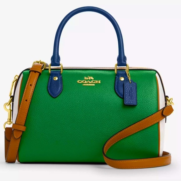 Coach Handbags - Coach Green and Blue Convertible Crossbody with Tan and Chalk Accents